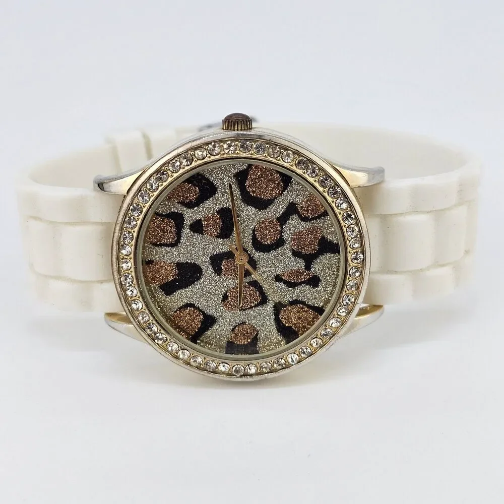 40MM‎ Women's Animal Print Dial Watch White Plastic Band New Battery